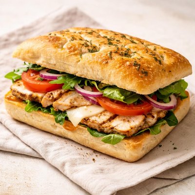Grilled chicken focaccia sandwich