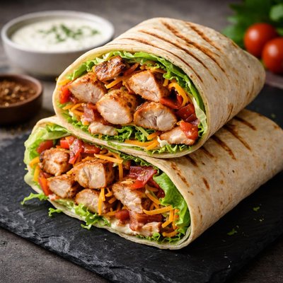 Grilled chicken ranch wrap with extra chicken
