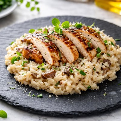 Grilled chicken risotto