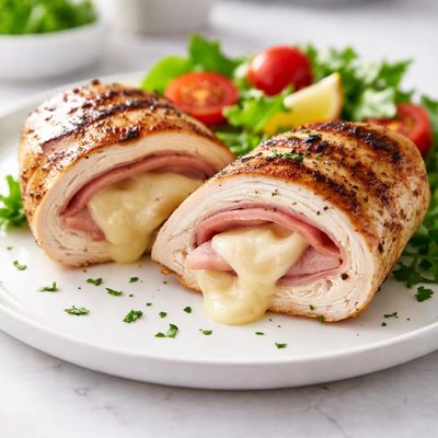 Grilled chicken stuffed with cheese and ham