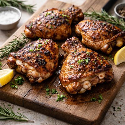 Grilled chicken thigh with bones and skin