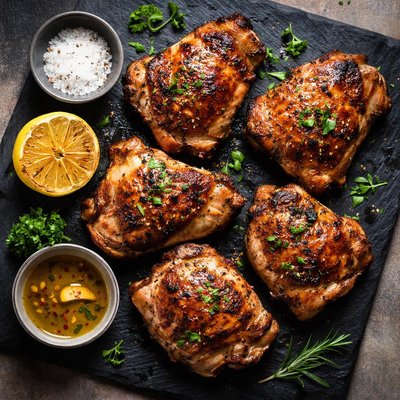 Grilled chicken thigh with skin