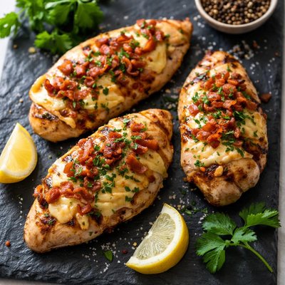 Grilled chicken with cheese and bacon