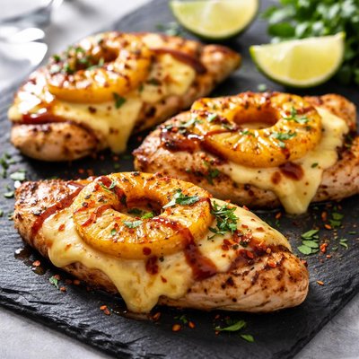 Grilled chicken with cheese and pineapple