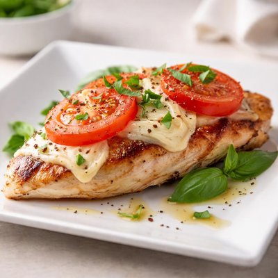 Grilled chicken with cheese and tomato