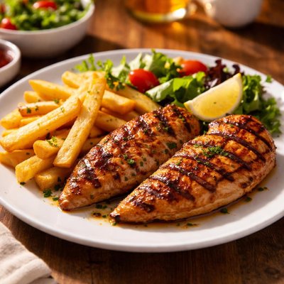 Grilled chicken with fries