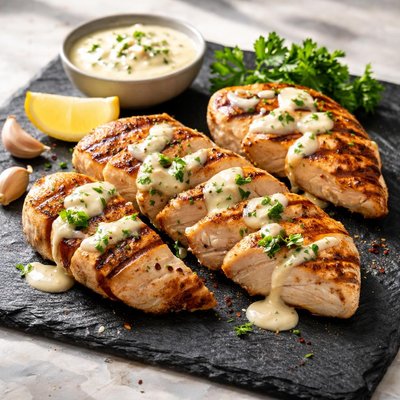 Grilled chicken with garlic sauce