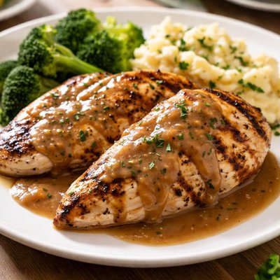 Grilled chicken with gravy