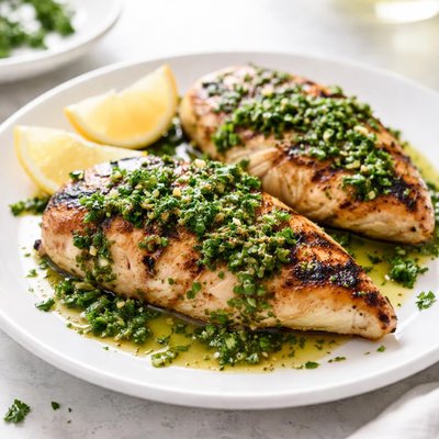 Grilled chicken with herb sauce