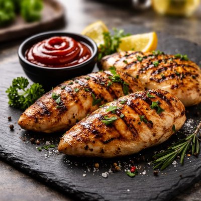 Grilled chicken with ketchup