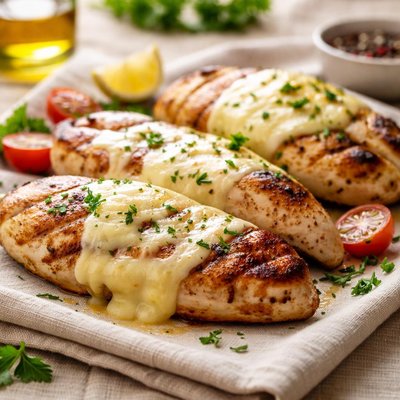 Grilled chicken with melted cheese