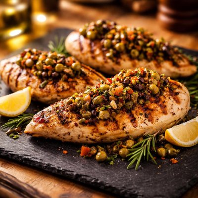 Grilled chicken with olive tapenade
