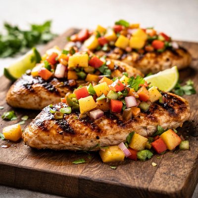 Grilled chicken with peach salsa