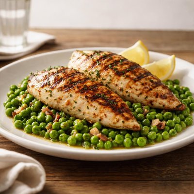 Grilled chicken with peas