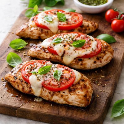Grilled chicken with tomato and cheese
