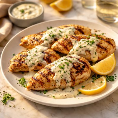 Grilled chicken with white sauce