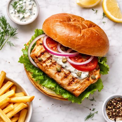 Grilled fish fillet sandwich
