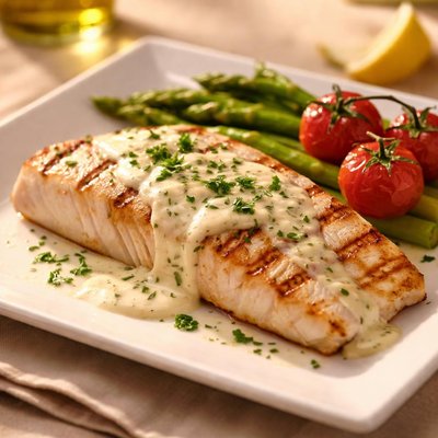 Grilled fish with cream sauce