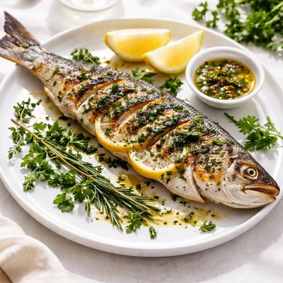 Grilled fish with herbs