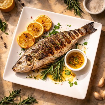 Grilled fish with lemon