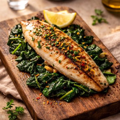 Grilled fish with spinach
