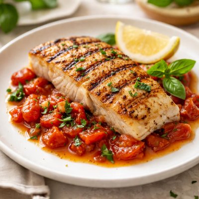 Grilled fish with tomato sauce