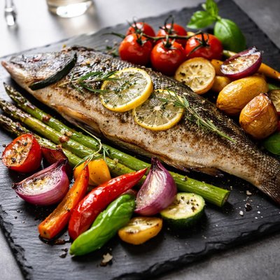 Grilled fish with vegetables