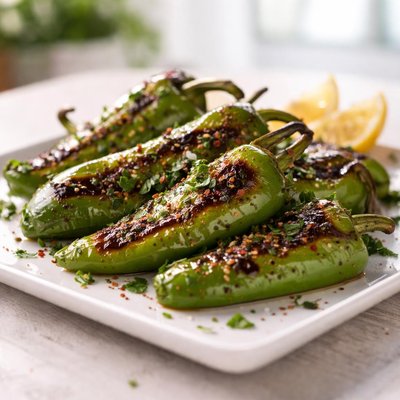 Grilled green bell peppers