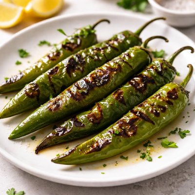 Grilled green chili pepper