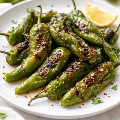 Grilled green peppers
