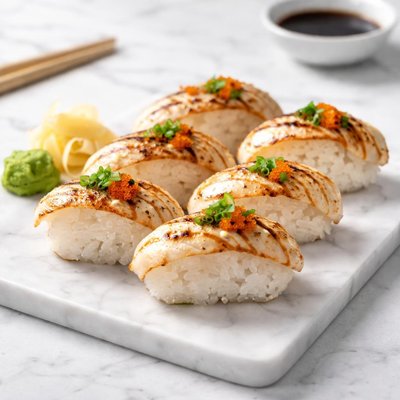 Grilled halibut sushi