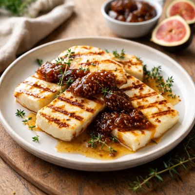 Grilled halloumi cheese with fig jam