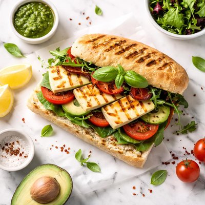 Grilled halloumi sandwich