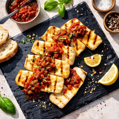 Grilled halloumi with tomato jam