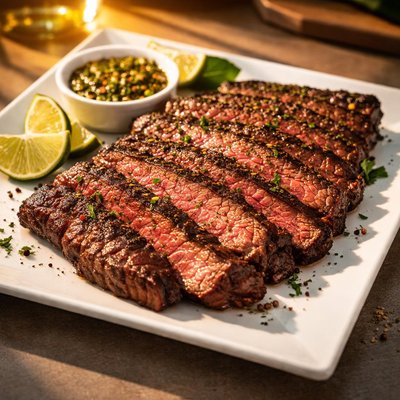 Grilled marinated sliced skirt steak