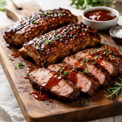 Grilled meat with barbecue sauce