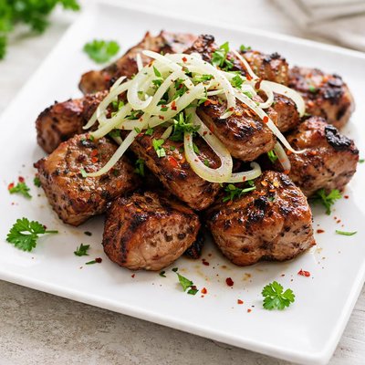 Grilled meat with onions