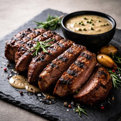 Grilled meat with sauce