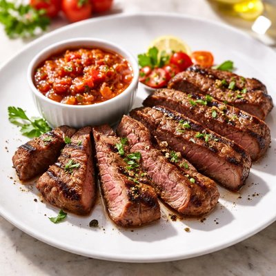Grilled meat with tomato sauce