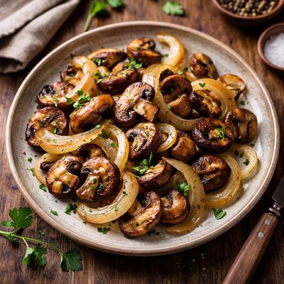 Grilled mushrooms and onions