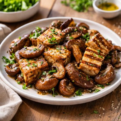Grilled mushrooms and tofu