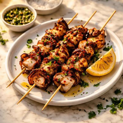Grilled octopus skewer