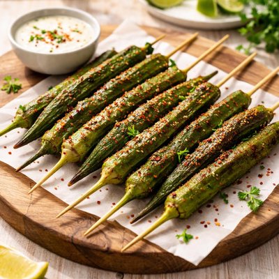 Grilled okra skewers
