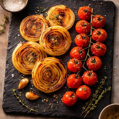 Grilled onion and tomatoes