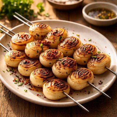 Grilled onion skewers