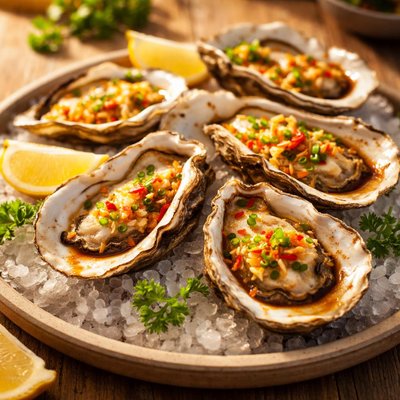 Grilled oyster with garlic sauce