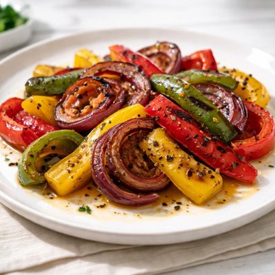 Grilled pepper and onions in olive oil