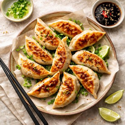 Grilled pork and vegetable gyoza