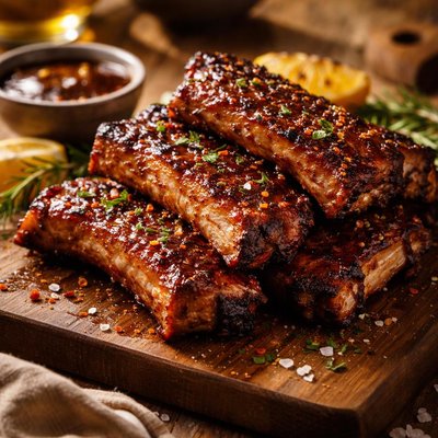 Grilled pork ribs with rum glaze