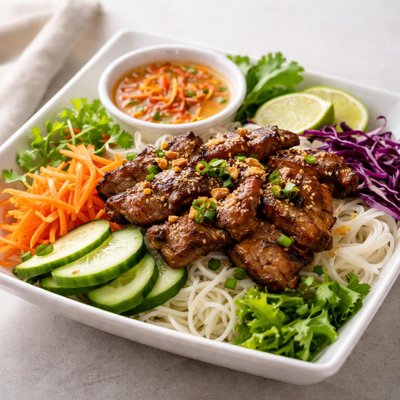 Grilled pork vietnamese noodle bowl